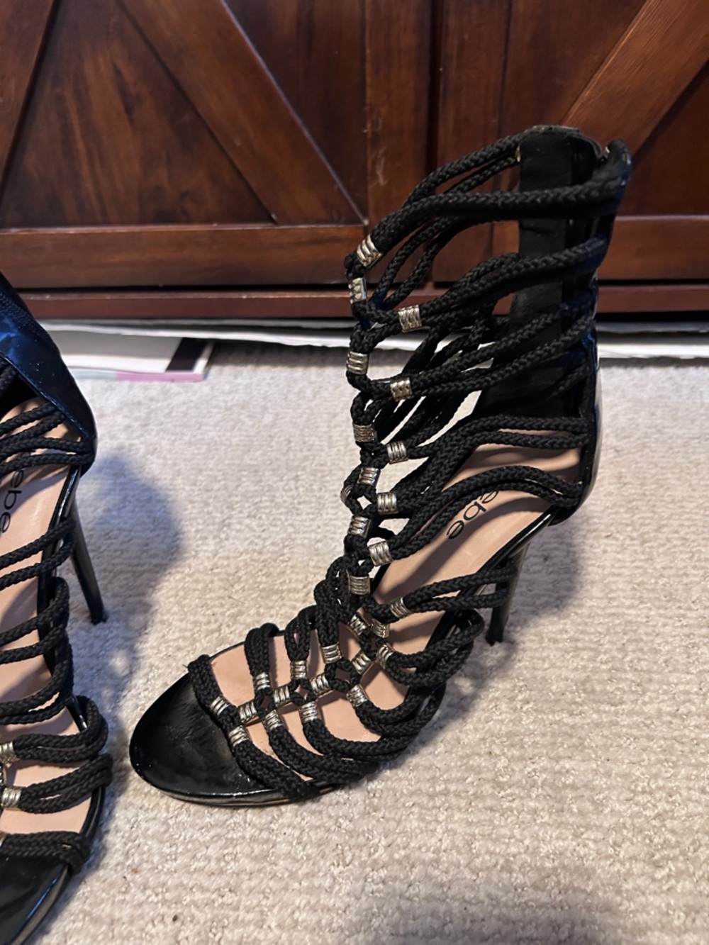 Bebe Black Strappy Cage Heels w/ Metallic Rope Detail – Size 9 - Picture 2 of 16